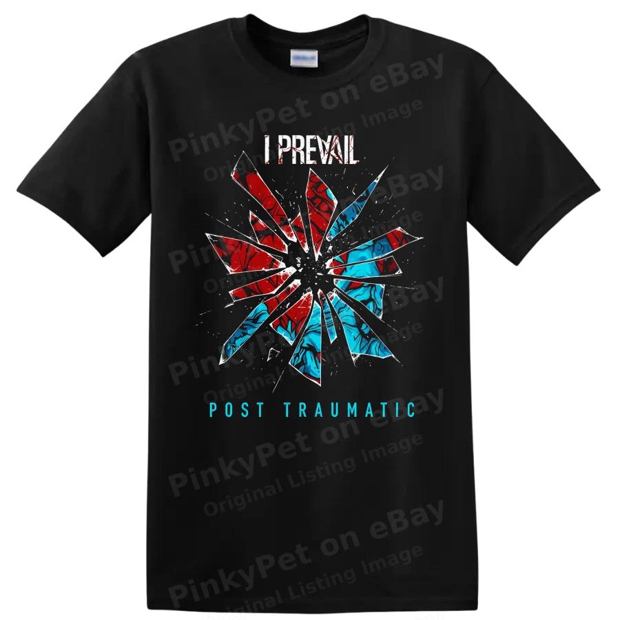 Футболка с принтом метал-группы I Prevail с графикой разбитого стекла (красно-синяя) Концертная футболка
