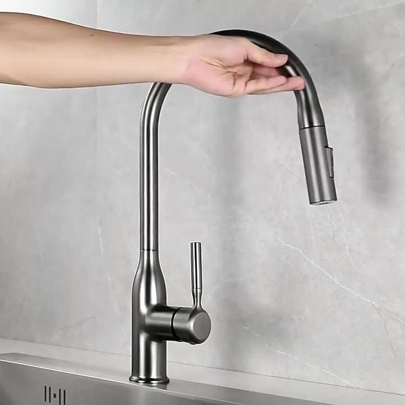 Пистолетный Серый Выдвижной Кухонный Смеситель для Раковины Двойной Воды Раковина для Мытья Раковины Кран 360° Вращение Выдвижной Пружинный Кухонный Смеситель