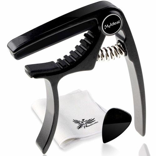 Phoenix One-Touch Capo for Ukulele (4-Piece Set) - Includes Solo Concert Capo, Pick, Fiber Cloth, and Warranty Card