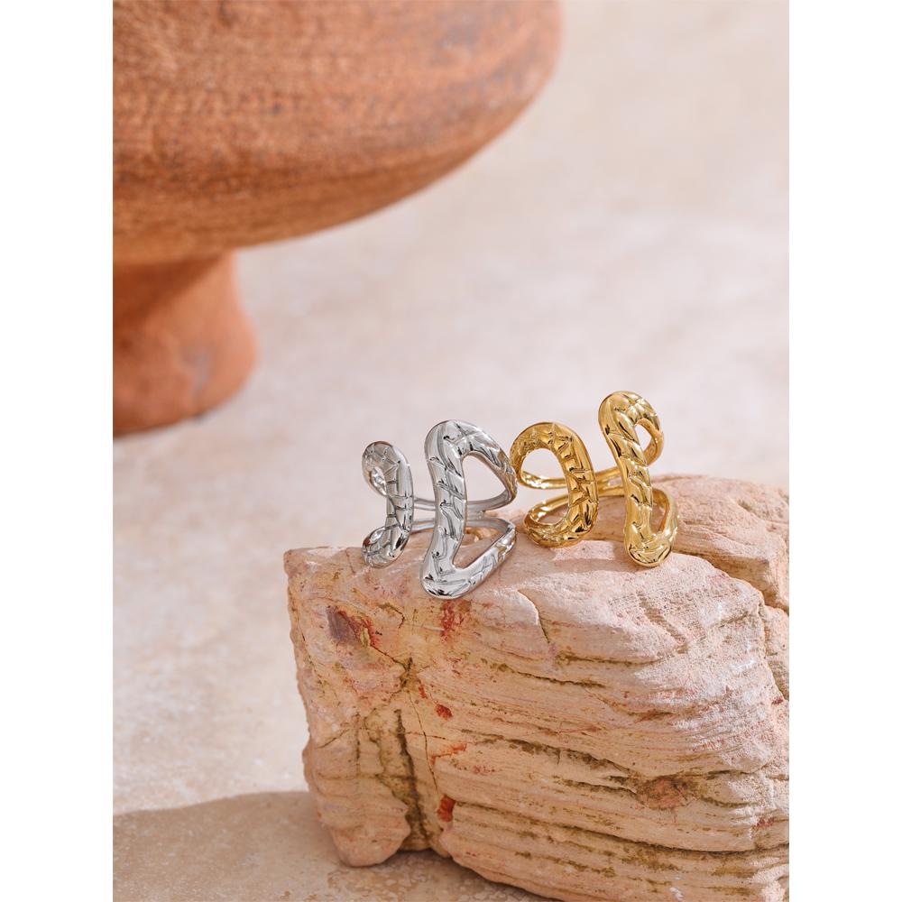 Eetit Модное регулируемое полое кольцо из нержавеющей стали с геометрическим узором 18K с покрытием PVD, индивидуальные ювелирные аксессуары, подарок