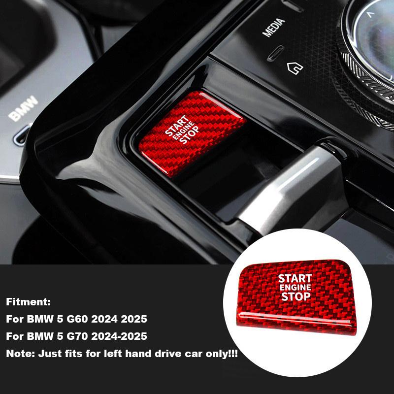 Carbon Fiber Engine Start Stop Button Interior Trim Cover Sticker For BMW 5 G60 G70 2024 2025