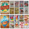 Tin Sign FastFood Pizza Hot Dog Hamburgers Ice Cream Fries Pop Corn Metal Vintage Plaque Metal Retro Plate Kitchen Wall Decor