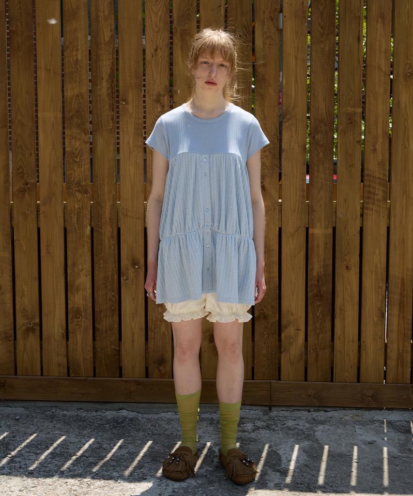 FUNFROMFUN Shirry Tiered Top, Light Blue
