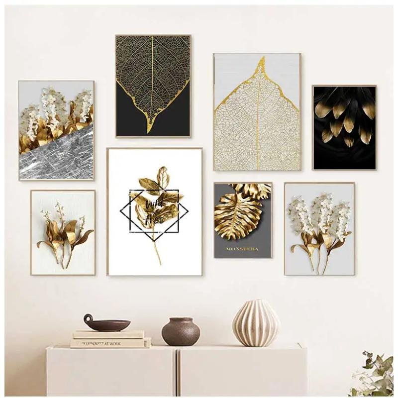 Gold Leaf Posters And Prints Cuadros Wall Art Pictures For Living Room Home Decoration Unframed Abstract Canvas Paintings