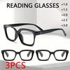 3PCS Unisex Vintage Black Anti Blue Light Glasses Retro Fashion Square Glasses Frames Oversize Frame Eyeglasses +1.0 To +3.0