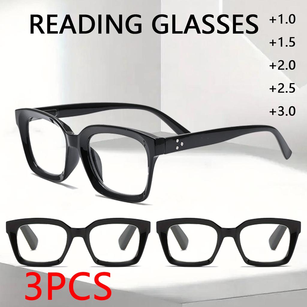 3 шт. Унисекс Винтажные Черные Очки от Синего Света Ретро Модные Квадратные Оправы Очки Большой Оправы +1.0 до +3.0