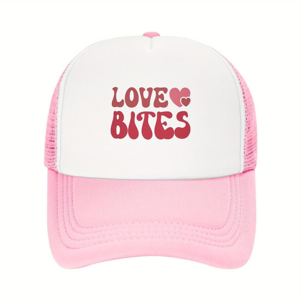 Love Bites Graphic Trucker Hat Breathable Mesh Baseball Cap Casual TwoTone Style Adult