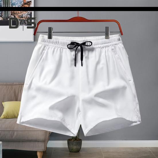 Men Shorts Elastic Waistband Adjustable Drawstring Casual Shorts with Pockets Solid Color Quick Drying Sport Shorts