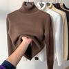 Women Knitting Tops High Collar Long Sleeve Solid Color Warm Fleece Lining Pullover Tops Slim Fit Thickened Knitwear Daily Wear