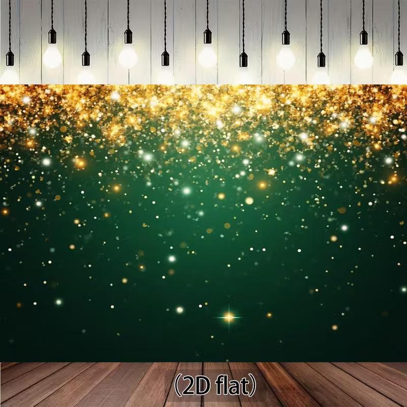 2D Dark Green with Sparkling Gold Confetti Backdrop Photography Background Banner