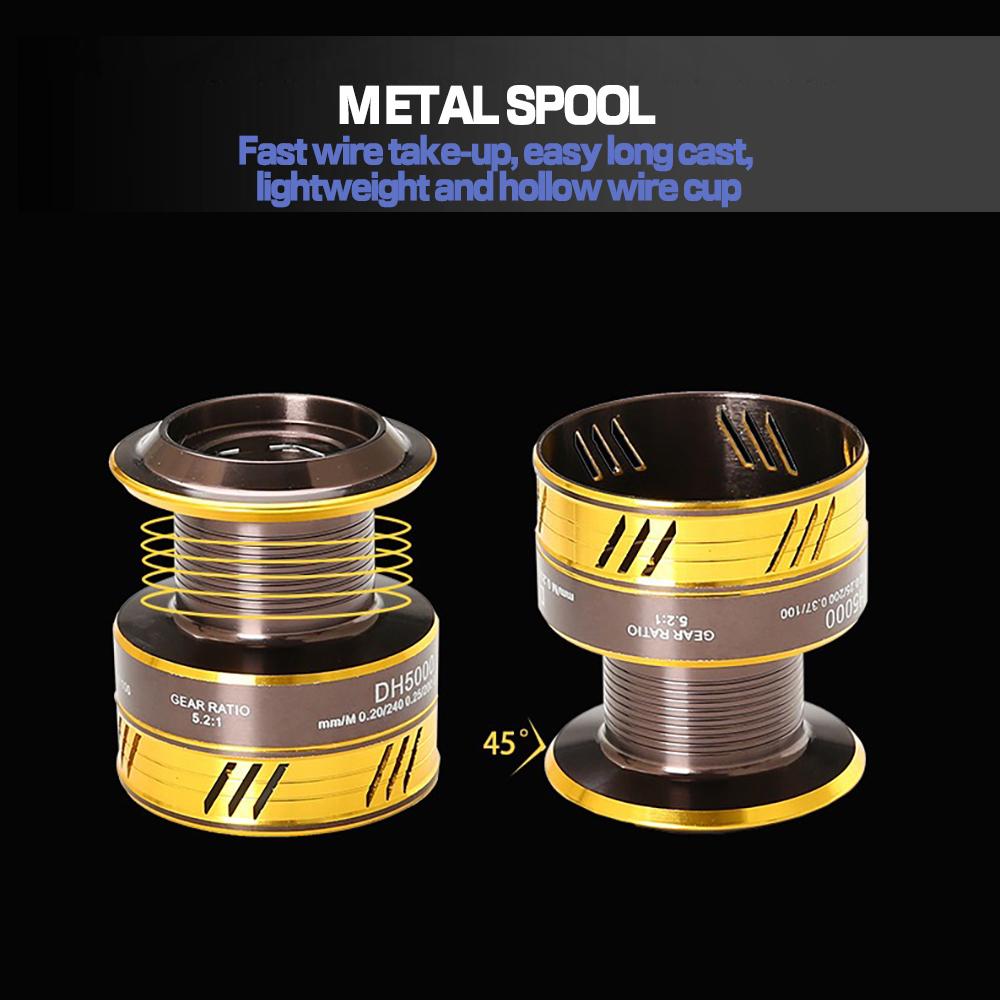 Рыболовные катушки серии DH2000-DH7000 5.2:1 прочная металлическая шестерня с плавной намоткой 17-22 фунта, спиннинговая рыболовная катушка для всех водоемов