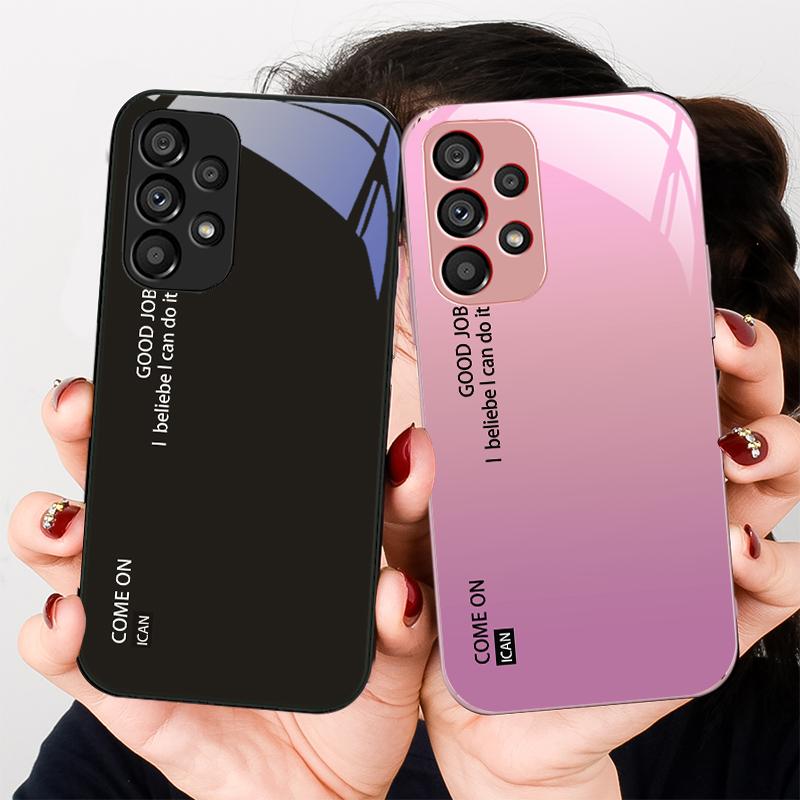 Градиентный однотонный Чехол из закаленного стекла для телефона Samsung Galaxy S23 U ltra 24 Plus S20 21 FE S25 Ultra A70 A72 73 51 52 53