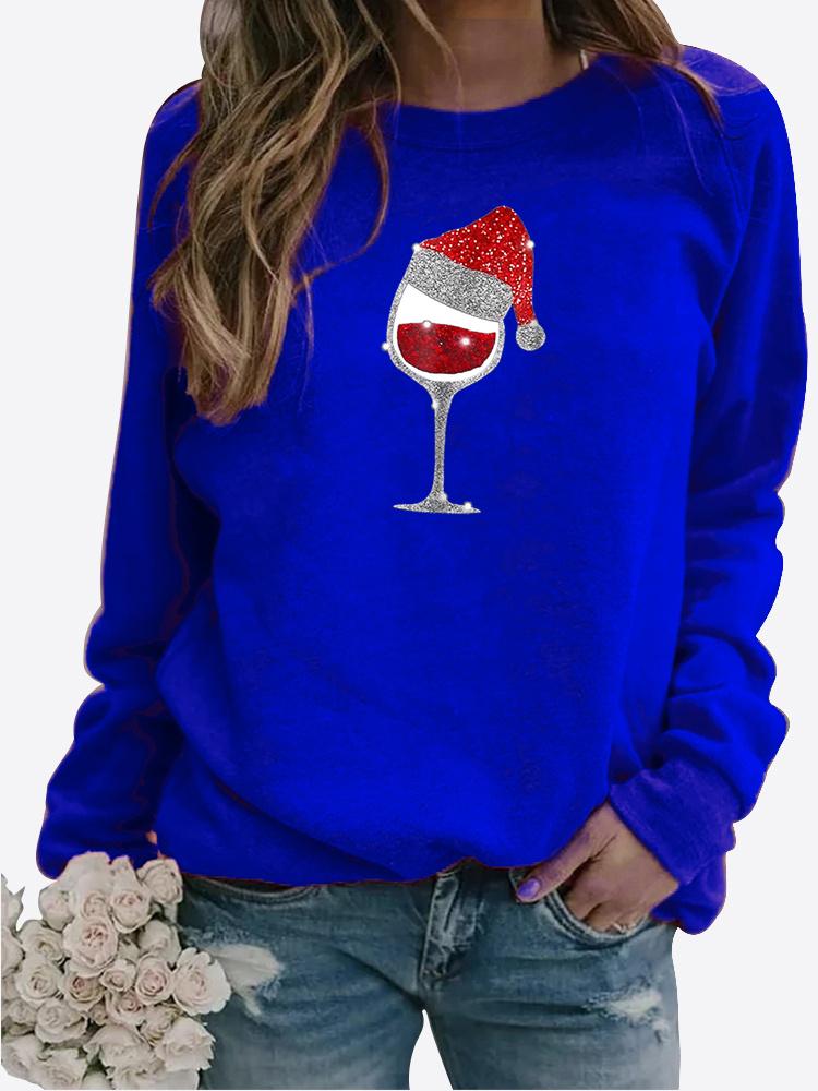 Autumn and Winter Women's Christmas Theme Printing Sweater Round Neck Long Sleeve Casual Sweatshirt Plus Size Top