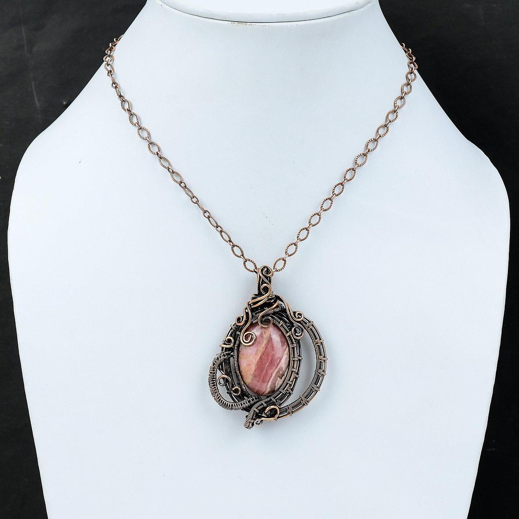 Подвеска из медной проволоки, подвеска из медной проволоки, высококачественные ювелирные изделия из драгоценных камней, подвеска ручной работы, медная подвеска из родохрозита, подарок для мамы