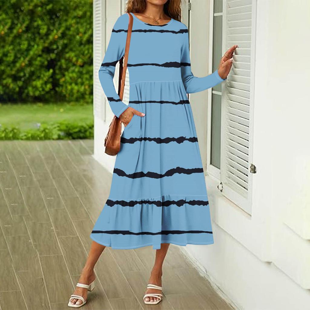 Женское повседневное платье с принтом, весенние платья с круглым вырезом и длинным рукавом