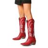 FOREADA Women Knee High Cowboy Long Boots Pointed Toe Chunky High Heels Embroidery Wester Gogo Boots Ladies Fashion Shoes Winter Red