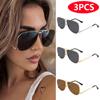 3pcs Retro Trend Oval Pilot Sunglasses Double Bridge Goggles Women Outdoor Metal Sun Glasses High Quality Classic UV400 Unisex