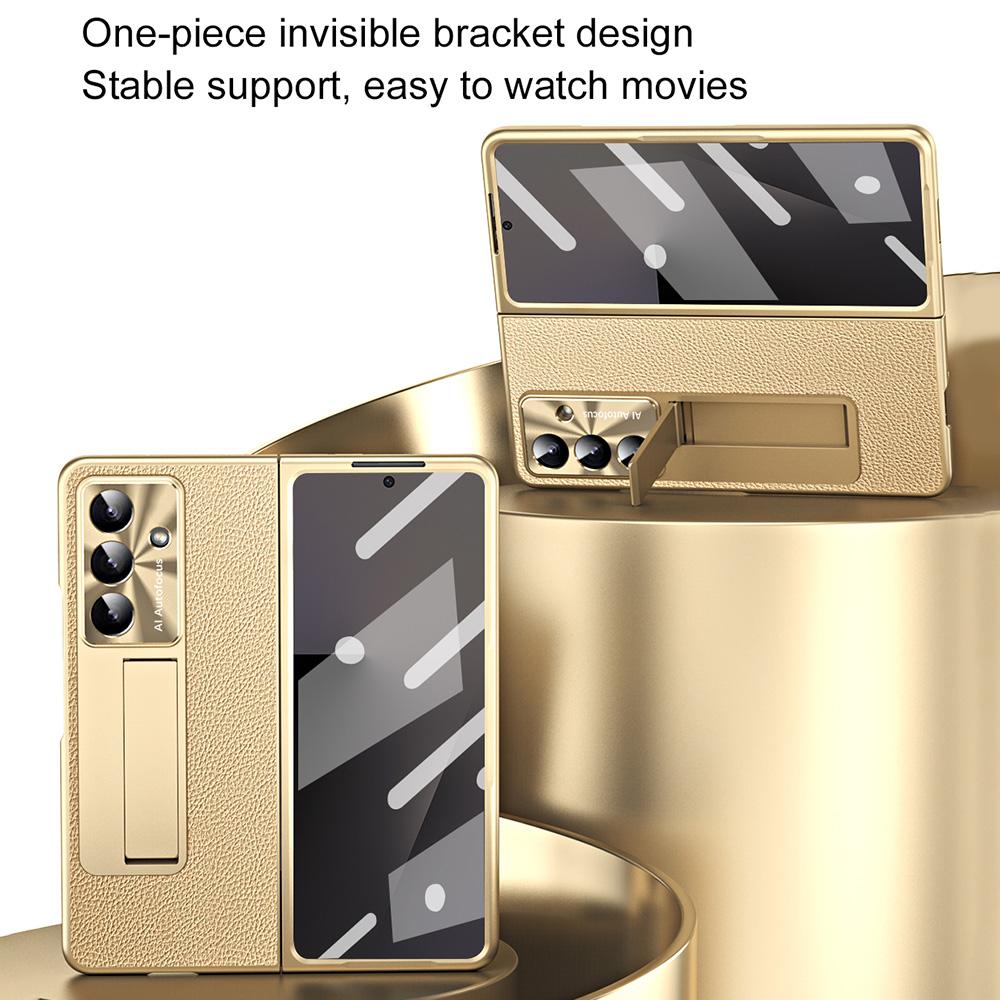 For Samsung Galaxy Z Fold7 5G Case Kickstand Leather+PC Hard Phone Cover with Screen Film and Stylus