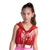 Sleeveless Backless Hooded Crop Top for Girls: Front Zipper Sparkling Sequins Dancewear for Hip-Hop Jazz Performance