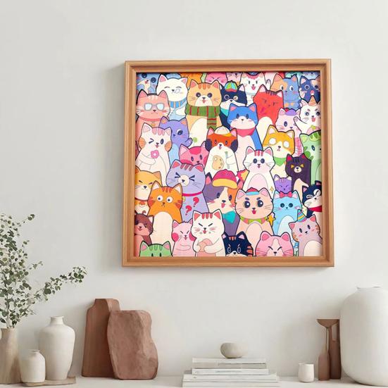 Yousheng  Wooden Cat Coloring Puzzle Kit with Marker Pens Glue DIY Hand-Painted 3D Irregular Cartoon Kitten Puzzle Photo Frame Decoration Ornament
