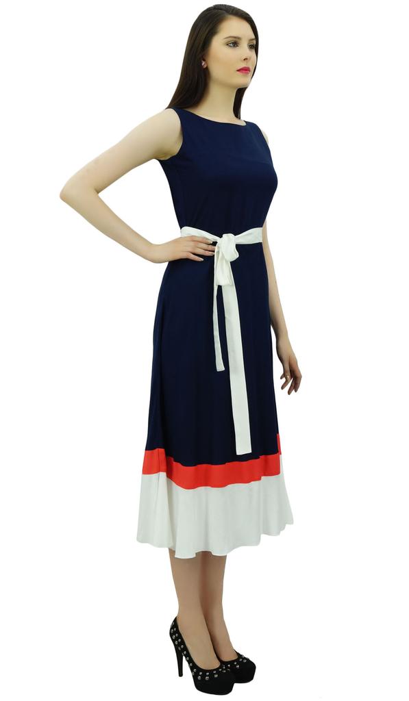 Bimba Womens Mid-Calf Length Summer Shift Dress Plain Ruffled Bottom With Fabric