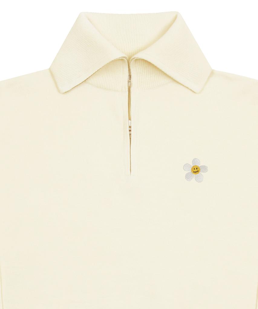 GRAVER [Unisex] White Flower Embroidered Oversized Collared Zip-Up Knit_Cream