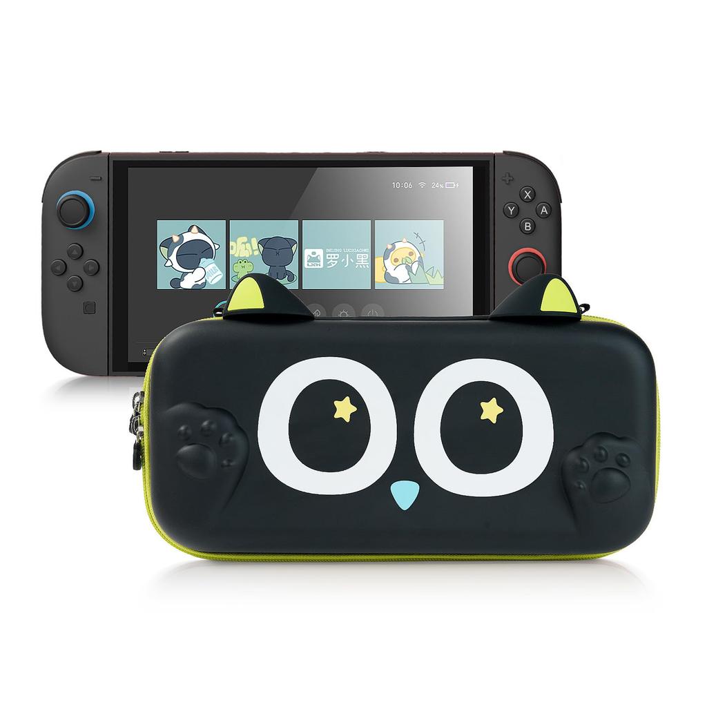 GeekShare Switch Compatible with Switch 2 and OLED HDMI and Other Large Capacity Full Holds 10 Game Birthday Gift Luo Black Case, Models, 2025,