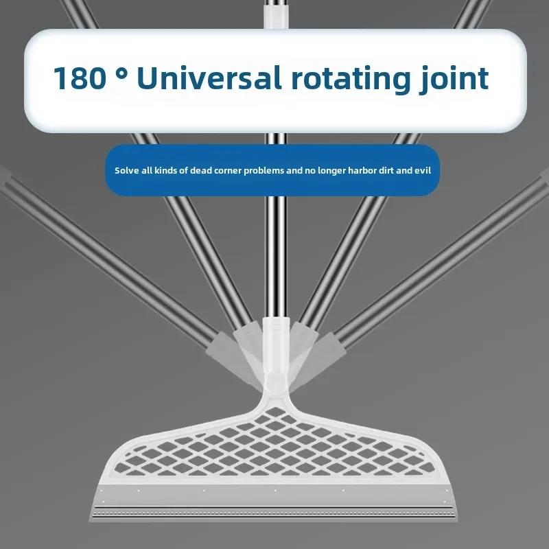 Long Handle Silicone Broom Waterproof Floor Scraper Pet Hair Catcher Multi Surface Cleaner for Bath Kitchen Hardwood Tiles