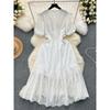 French Dress Female 2024 New Arrival Elegant V-neck Double-Breasted Silm Mid Length Long Length Age Reduction Puff Sleeves First Love Dress