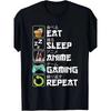 Men's "Eat, Sleep, Anime, Repeat" Graphic Tee - Short Sleeve, Crew Neck In Black with Colorful Icons - Casual Summer Wear