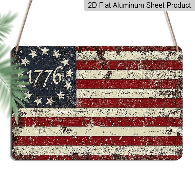 Металлическая табличка в стиле 2D Flat Americana, винтажный американский флаг с 13 звездами - Рустикальная алюминиевая настенная табличка для Дня независимости, Патриотического Четвертого июля