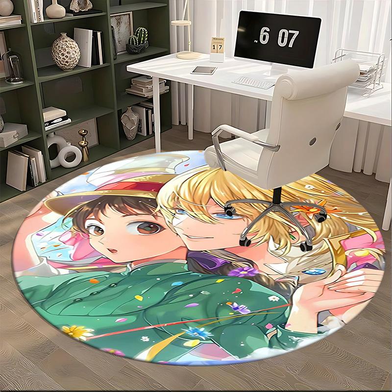 1pc Anime Design Round Carpet Office Chair Mat with Flower and Butterfly Print, Home Decor, Living Room, Bedroom, Game Room, Gift