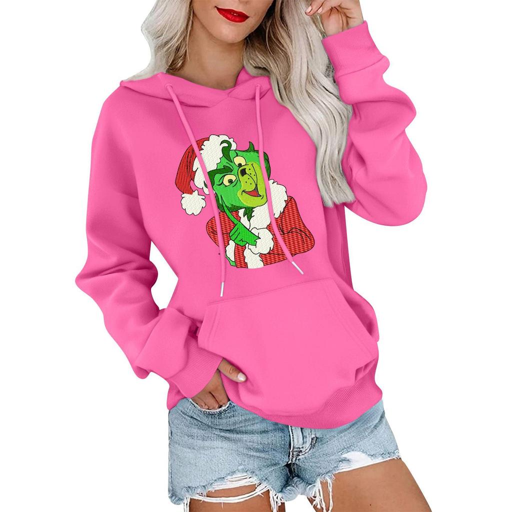 Женский повседневный удобный свитшот с капюшоном, длинным рукавом и рождественским принтом