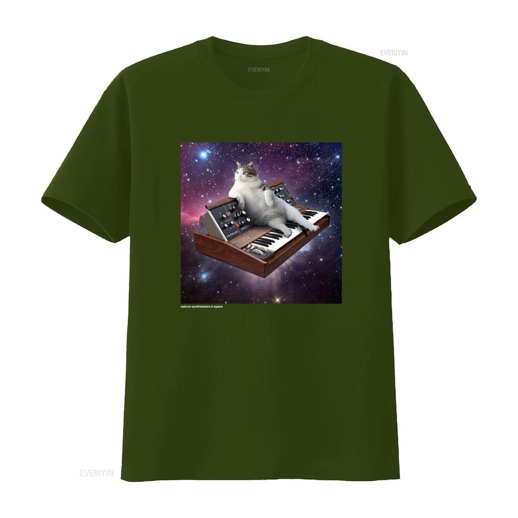 Крутые Коты на Синтезаторах в Космосе Minimoog Футболка Для винтажный Стильный Слегка Растянутый Унисекс дизайнерская одежда