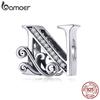 BAMOER Genuine 925 Sterling Silver Letter N Alphabet Beads Charms Fit Charm Bracelets & Bangles DIY