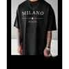 2025 Men's Summer 100 Cotton Fashion Casual Loose MILANO ITALIA Pattern Printed Sports Crew Neck Short Sleeve T-Shirt