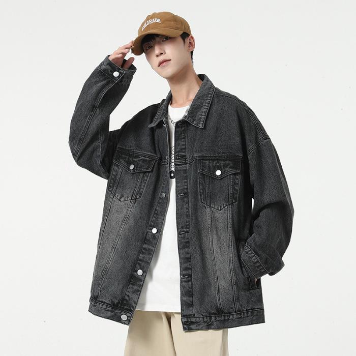 Осень/Зима 2023 Мужская джинсовая куртка свободного кроя - Модная верхняя одежда с лацканами и пуговицами