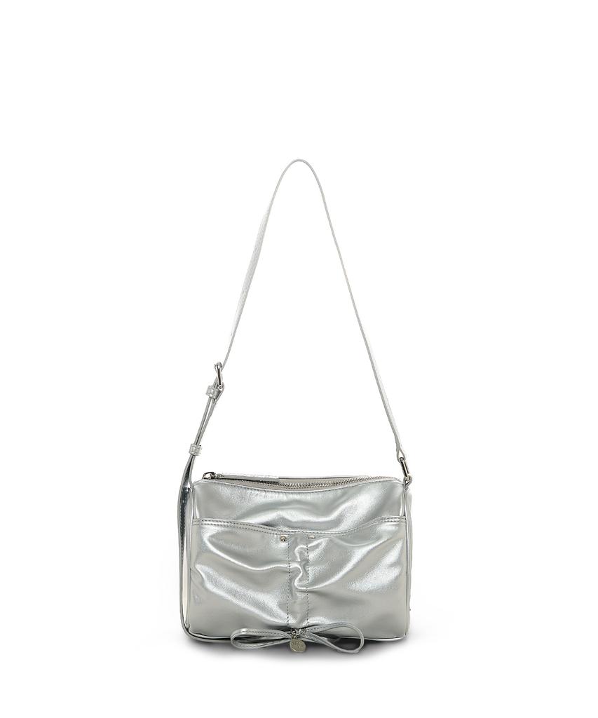 Matin Kim Front Shirring Ribbon Mini Bag In Silver