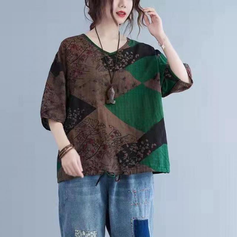 Женский летний модный свободный топ в литературном стиле с принтом и строчкой