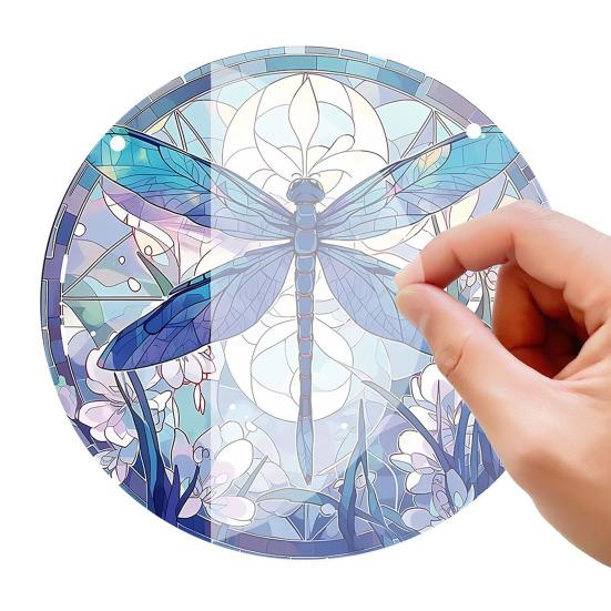 Round Stained Glass Style Window Hangings 5.9 Inch Colorful Sun Catcher with Chain for Indoor Outdoor Decor Light Reflection Artistic Gift