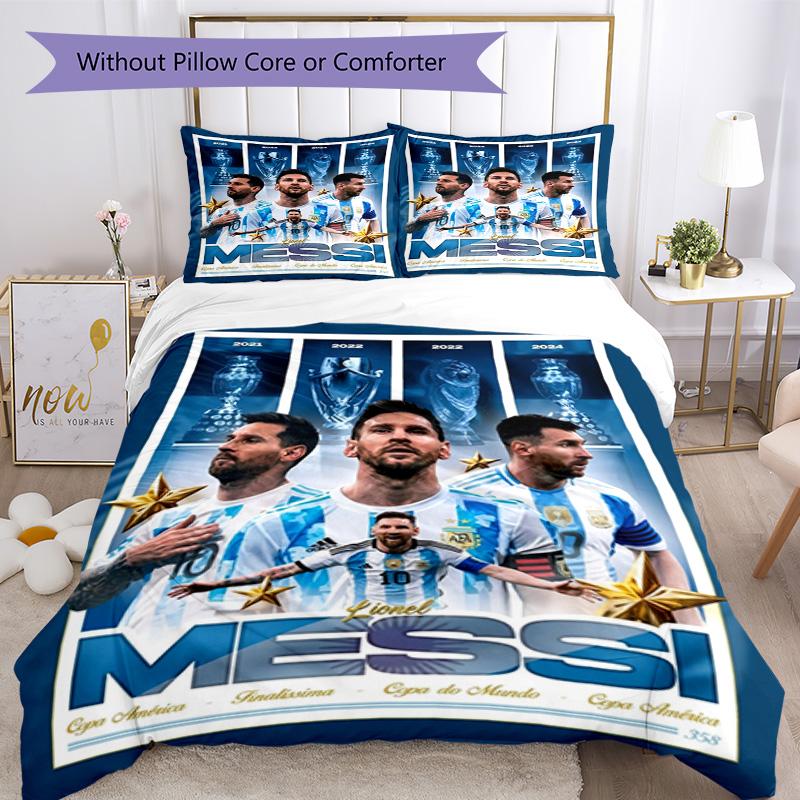 Messi Football World Cup Champion Bedding Set,Premium Bed Linen for Bedroom Home Decoration,Football Fan Collectible Gift,Easy Care Duvet Cover with P