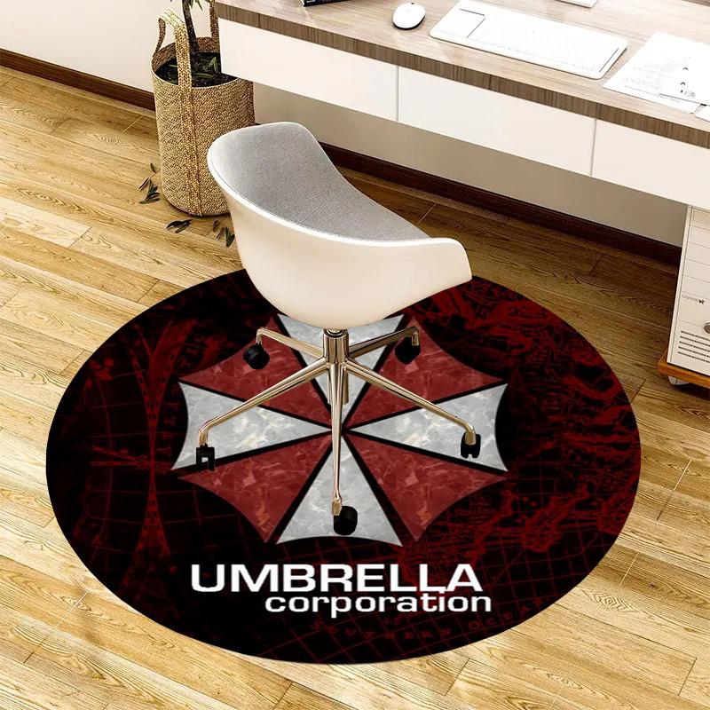 1 шт. Круглый ковер с логотипом Umbrella Corporation из Resident Evil, Изготовлен из полиэстера, Идеально подходит для украшения офисных кресел, гостиных fplt125