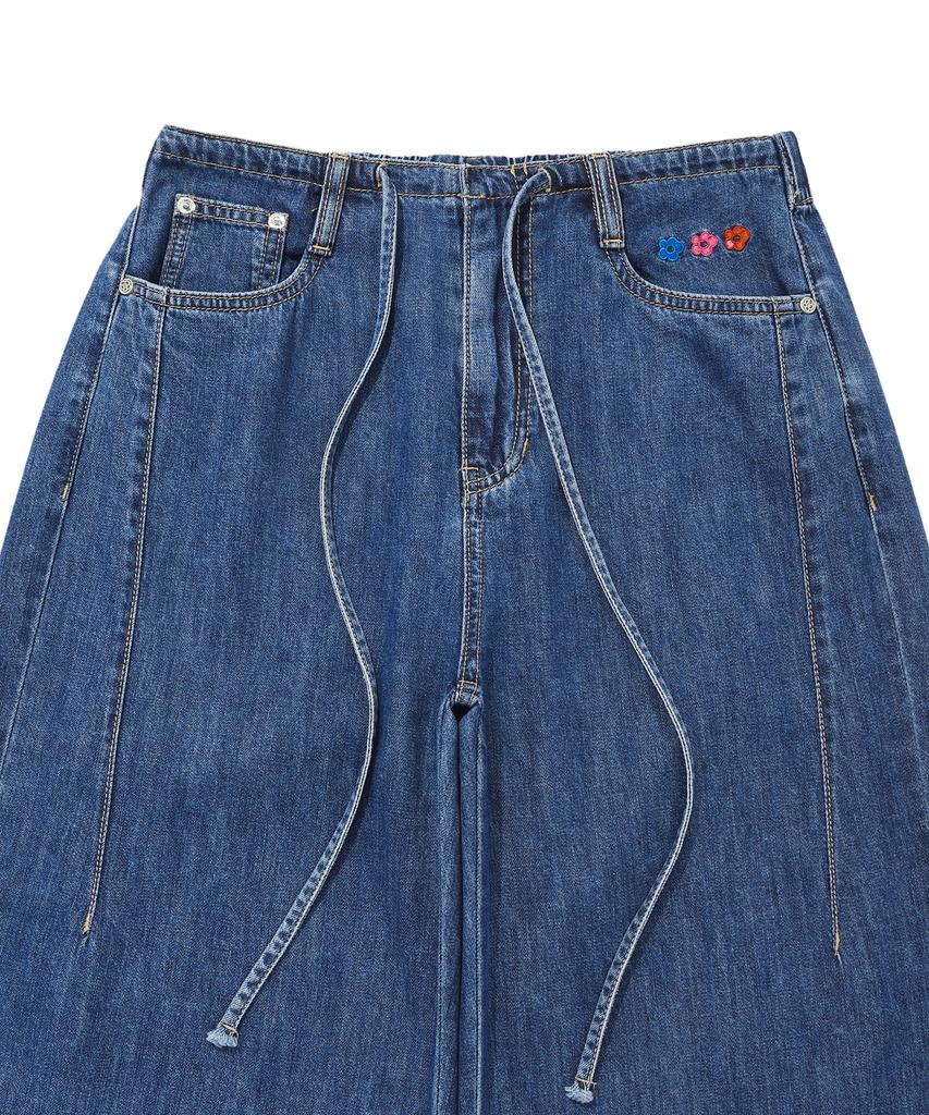 WACKY WILLY Women'S Wide Fit Easy Denim Pants Blue