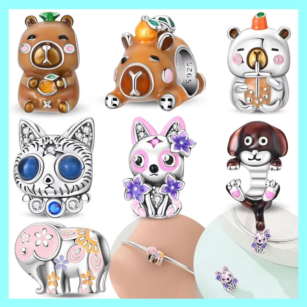 Изысканные коричневые цветы рыбы-фугу кошка животное собака медь оригинальные шармы бусины подходят для браслета женские украшения сделай сам подарок аксессуар