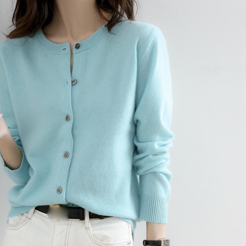 Круглый вырез вязаный кардиган женский осенний иностранный стиль ленивый свободный топ больших размеров корейский свитер куртка