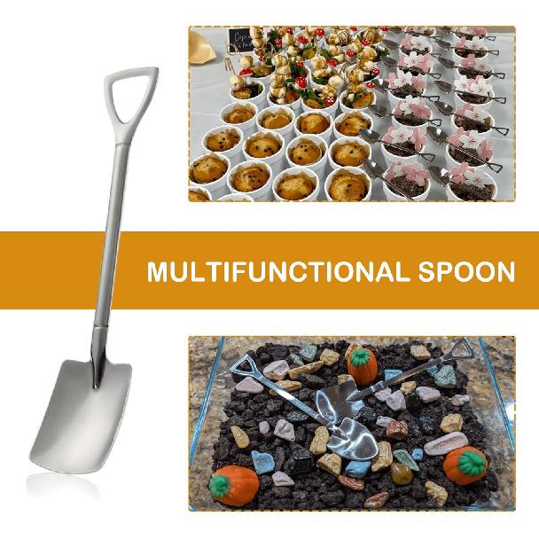 8 Pack 6” Small Shovels Desserts Spoons for Coffee, Espresso, Tea, Party, Kitchen, Gelato, Demitasse, Decorations, Fruit (Stainless Steel, Silver)