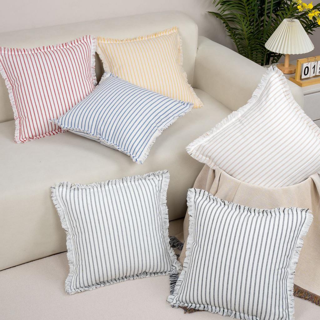 Подушка в полоску, простая подушка с ветром и бахромой, наволочка для подушки с рисунком в виде песка
