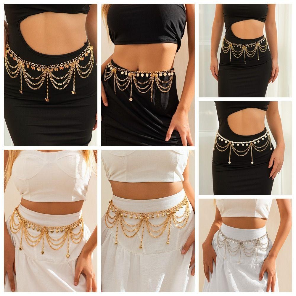 Body Jewelry Metal Body Chain Gold Pearl Tassel Waist Chain Vintage Beach Accessories
