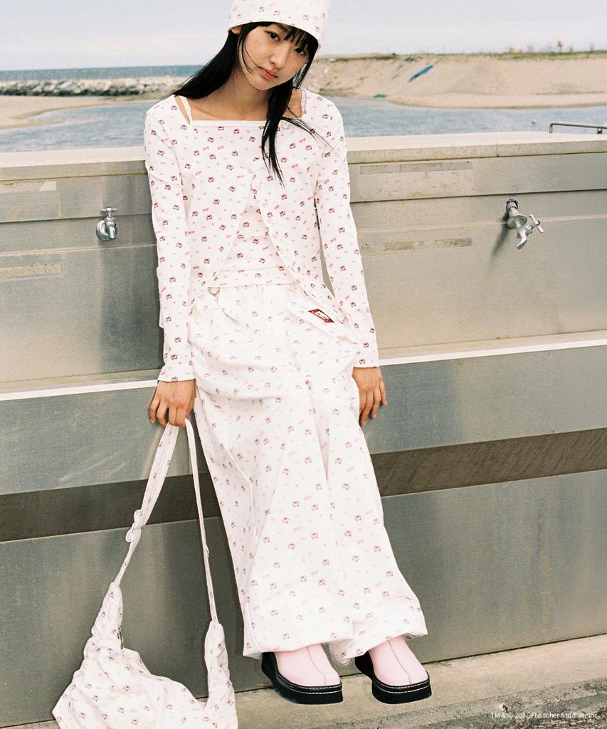 RONRON Betty Boop Pattern Sweat Jogger Pants White