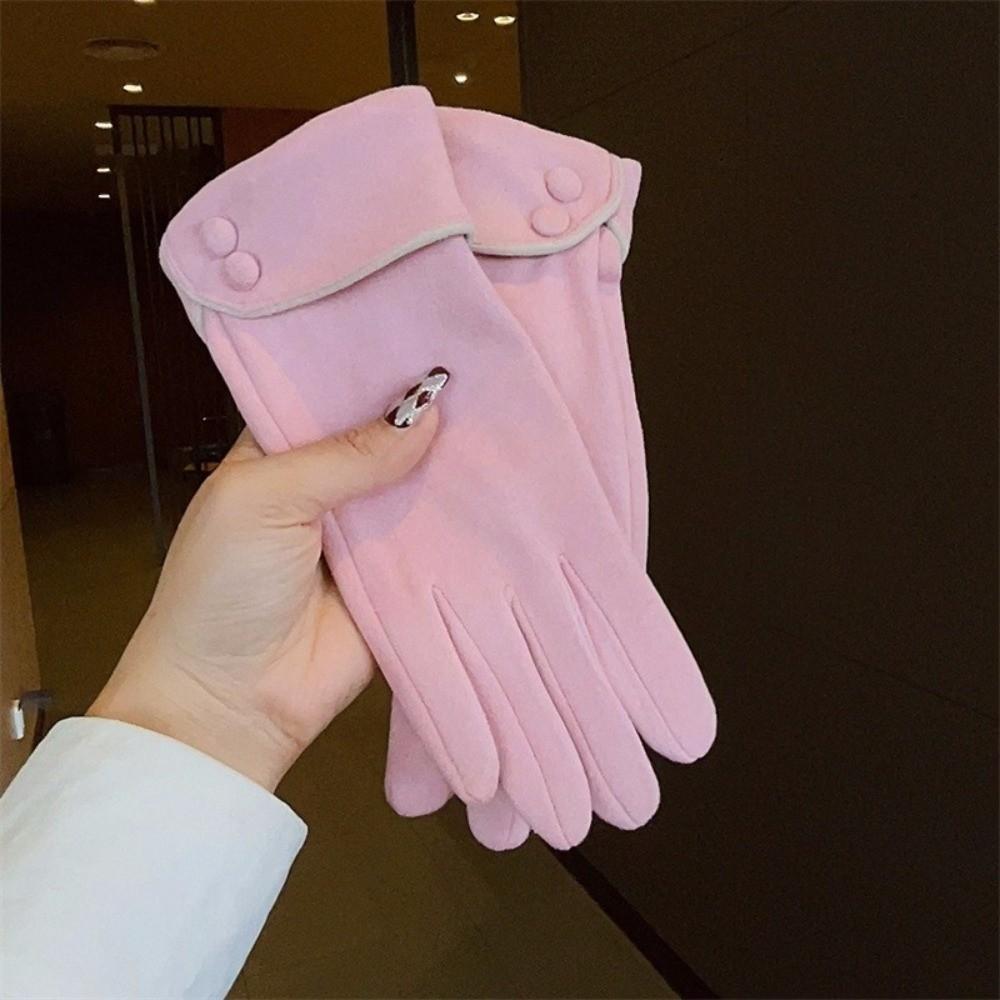 Plush Women Suede Gloves Full Finger Winter Mittens Vintage Gloves Outdooor